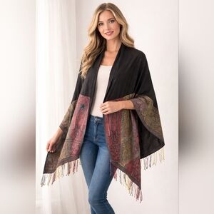 World Market Black/ Paisley Fringe Scarf #1324